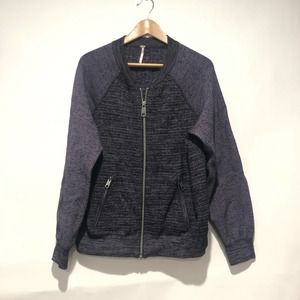 Free People Navy and Charcoal Zip Front Bomber Sweater